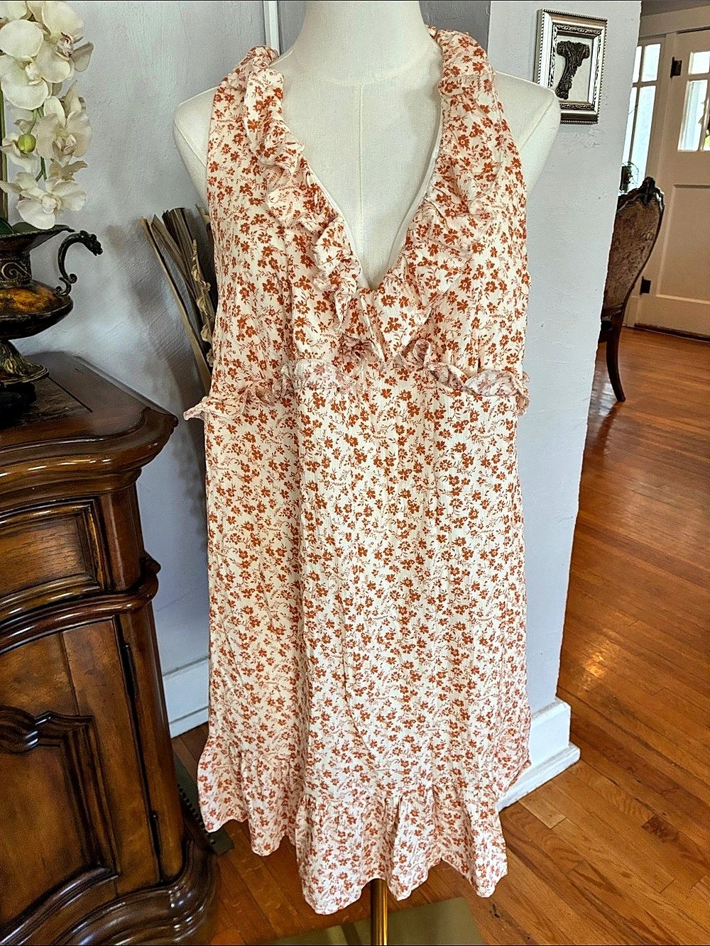 Liberty Love Floral Ruffle Mini Dress in White & Orange NWT 2XL
